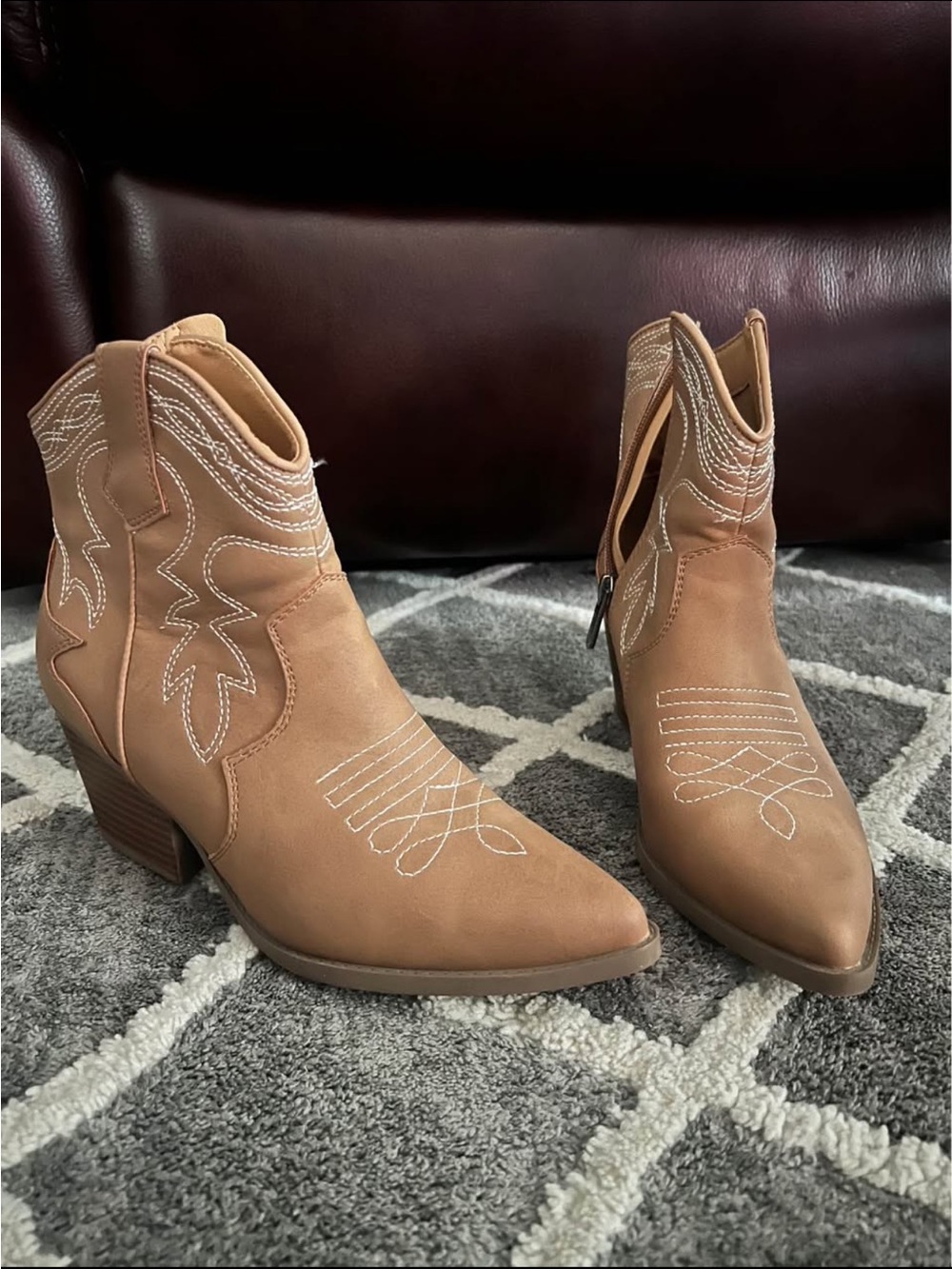 Women's Tan Western Ankle Boot with Stitch Detail